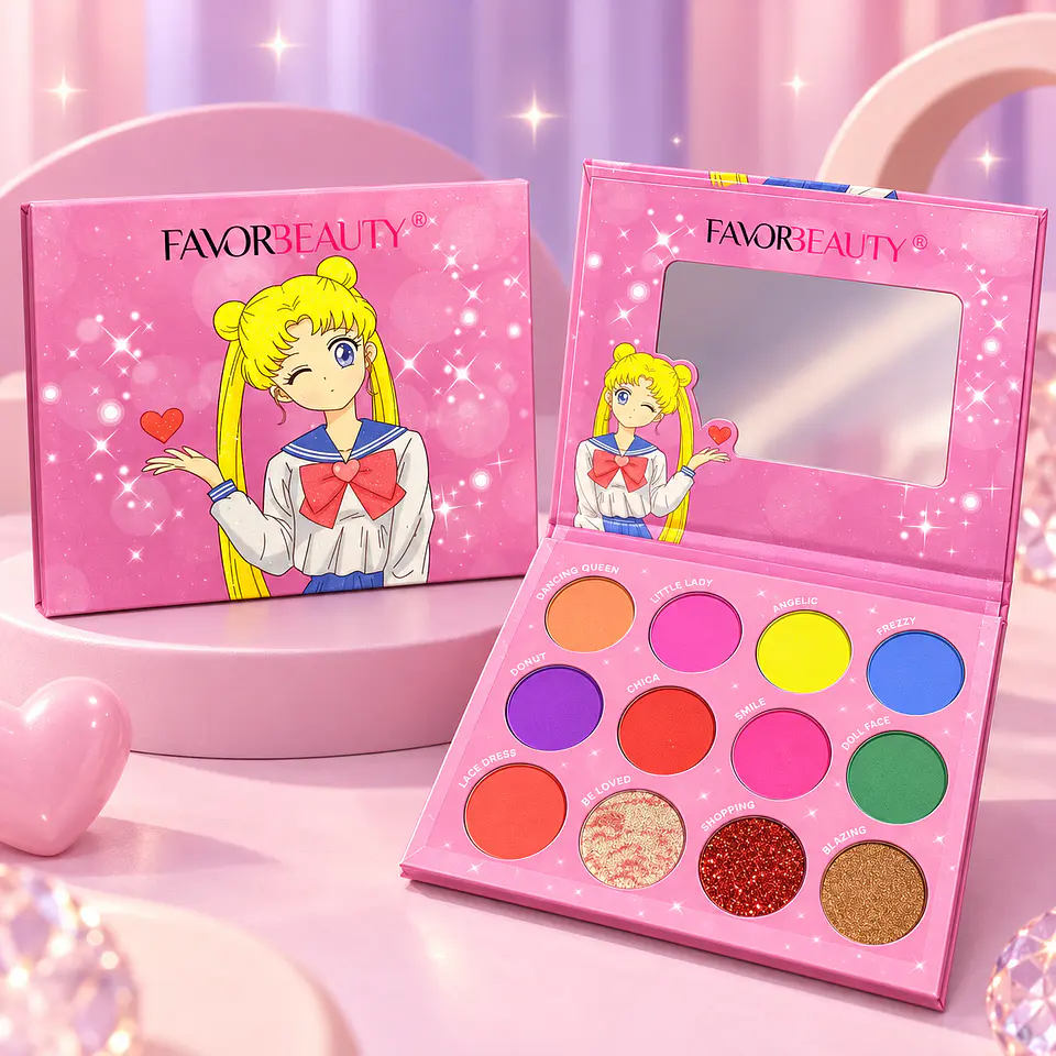 Paleta de Sombras Sailor Moon Rosada – 12 Colores con Espejo  1