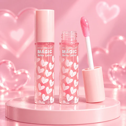 Brillo Labial Magic – Gloss Rosado con Corazones