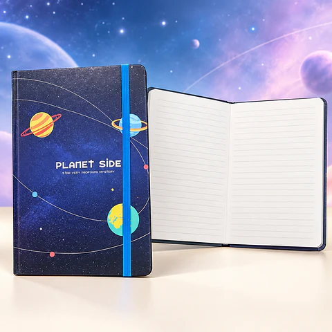 Libreta de Notas Planet Side – Diseño Espacial con Elástico