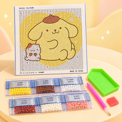 Kit de Pintura con Diamantes Pompompurin – Diamond Painting 15 × 15 cm 