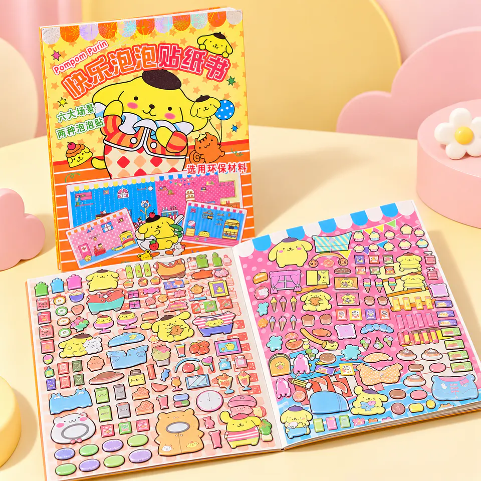 Libro de Escenas con Stickers Pompompurin – Sanrio 1