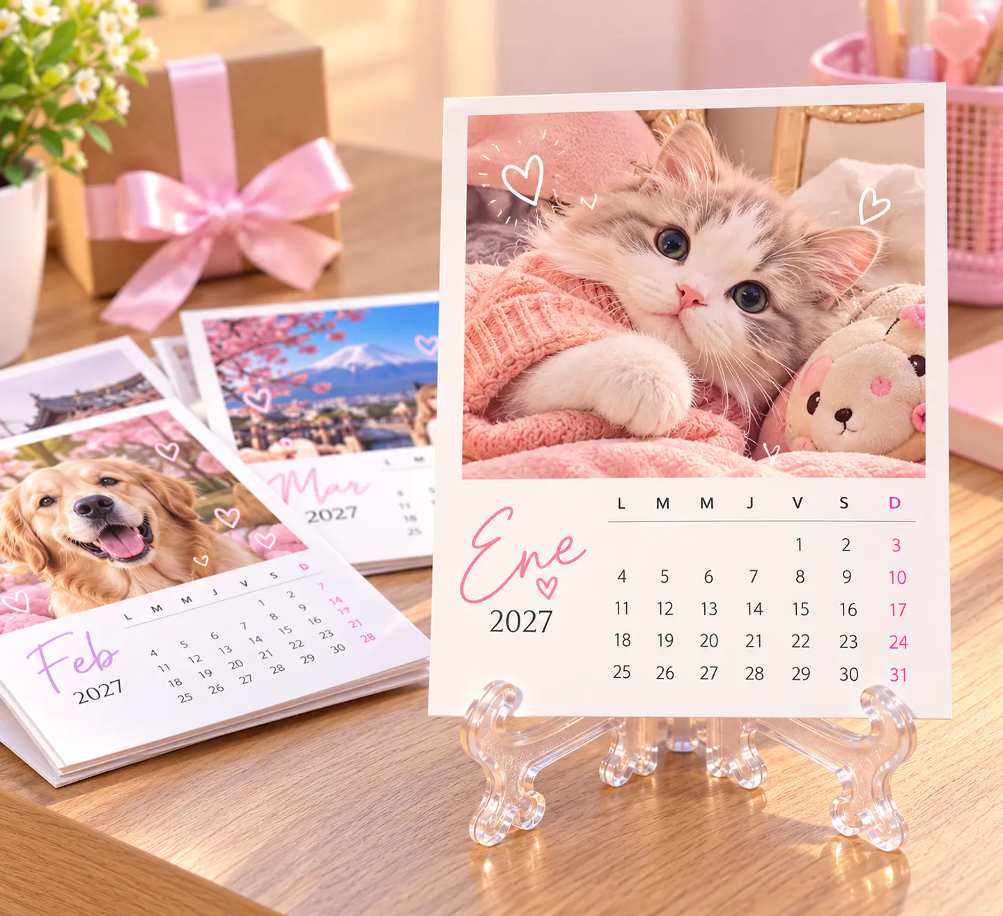 Calendario de Escritorio Personalizado 2027 con Atril Acrílico – 12 Fotografías 1