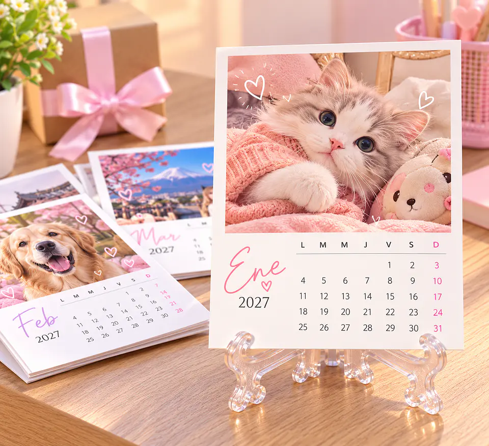 Calendario de Escritorio Personalizado 2027 con Atril Acrílico – 12 Fotografías 1