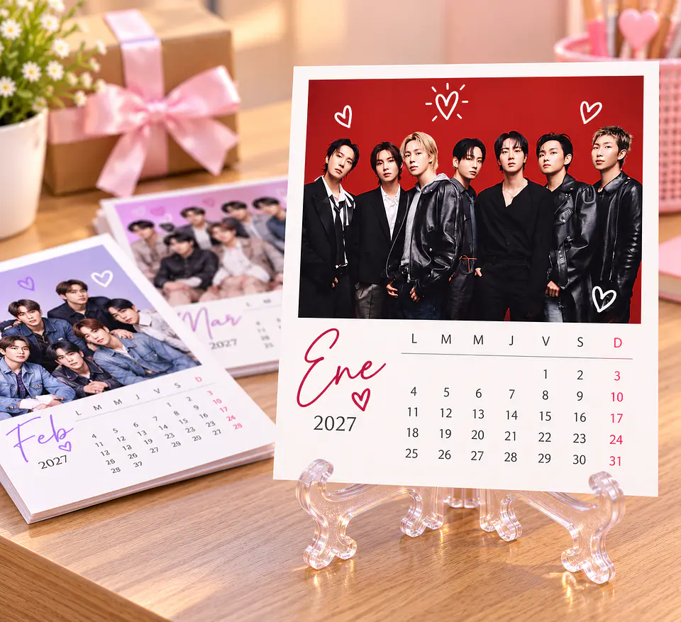 Calendario BTS 2027 de Escritorio con Atril Acrílico – 12 Meses 1