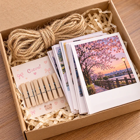 Set de 25 Fotos Polaroid Personalizadas con Cuerda y Mini Pinzas
