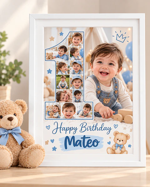 Cuadro Personalizado de Cumpleaños con Fotografías y Número de Edad