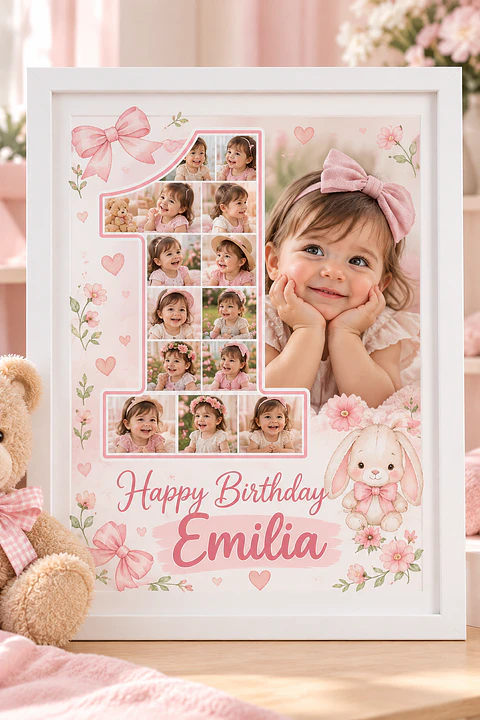 Cuadro Personalizado de Cumpleaños con Fotografías y Número de Edad