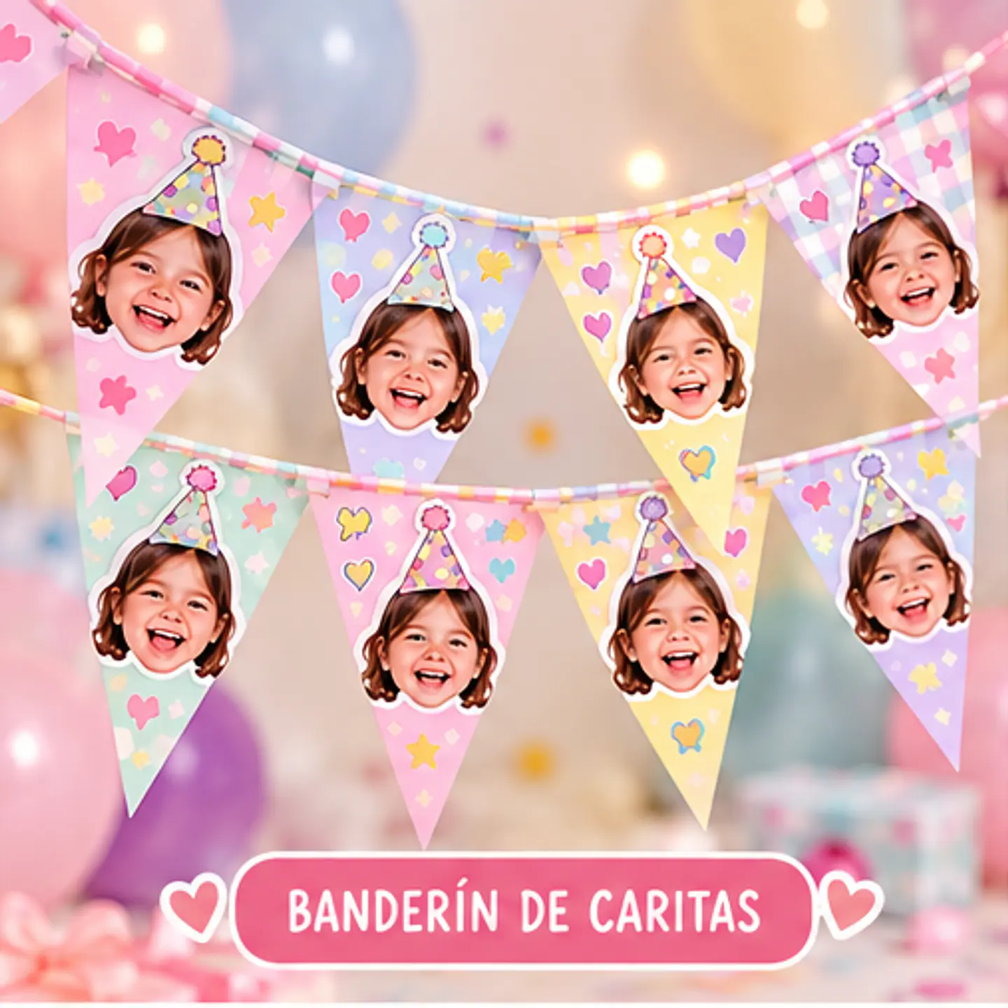 Banderín de Cumpleaños Personalizado Caritas Virales 1