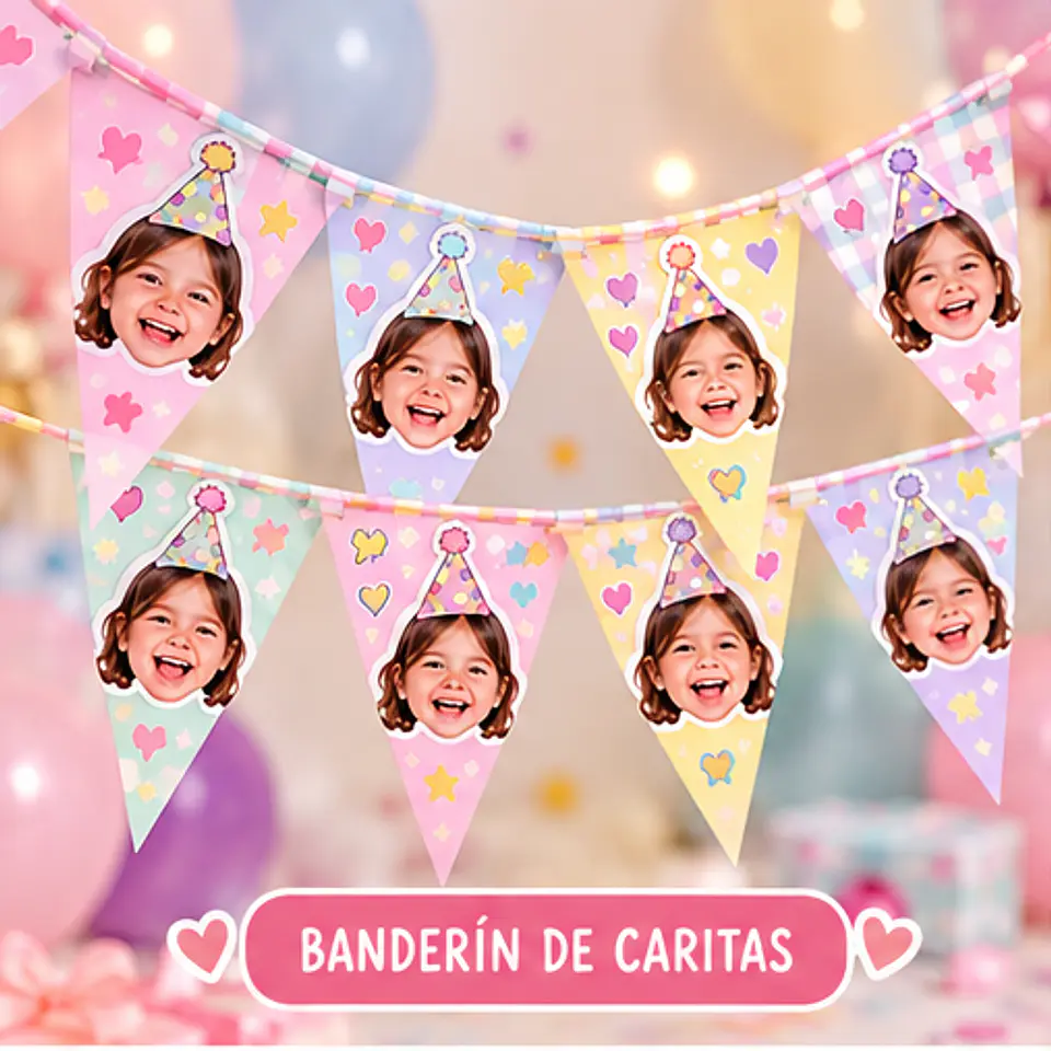 Banderín de Cumpleaños Personalizado Caritas Virales 1