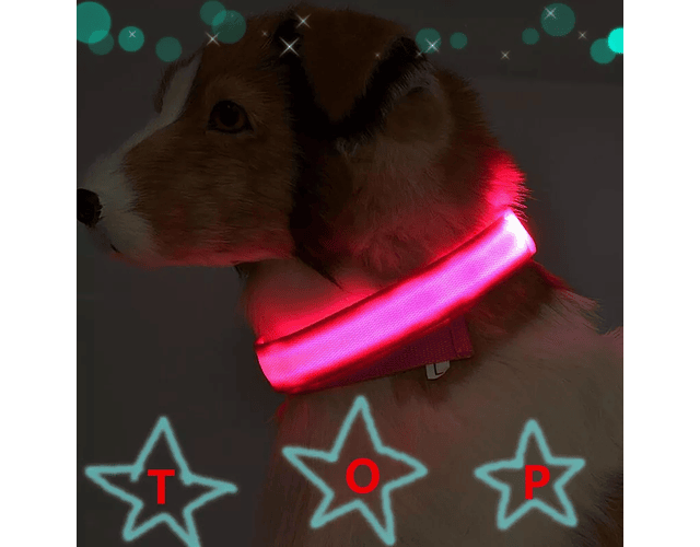 Collar Luz Led Para Perros Gatos Ajustable Con 3 Modos Luz
