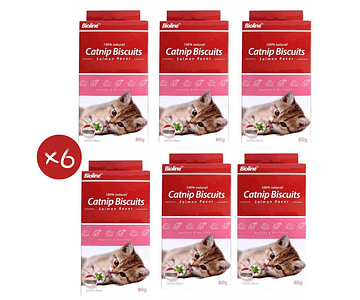 Pack 6 Paquetes De Galleta Para Gato Catnip Y Salmón Bioline