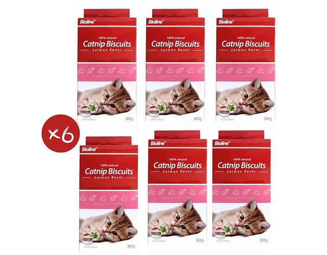 Pack 6 Paquetes De Galleta Para Gato Catnip Y Salmón Bioline