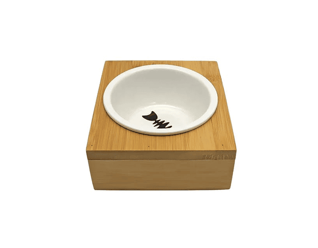 Plato Bowl De Loza Para Mascotas En Altura Base De Madera