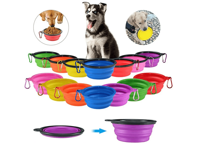 Plato Plegable Portátil Silicona Paseos Viaje Mascotas 13 Cm