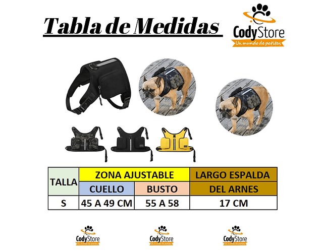 Arnés Táctico Ajustable Para Perros + Bolsos Arnes Paseos- S