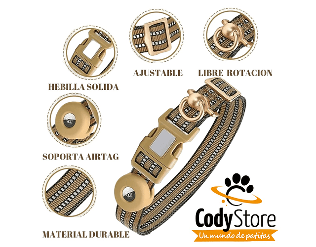 Collar Correa Reflectante Para Airtag Localizador Perro - M