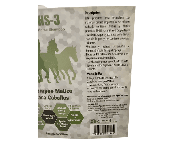 Shampoo De Biotina Y Matico Para Caballos Bidon De 5 Litros