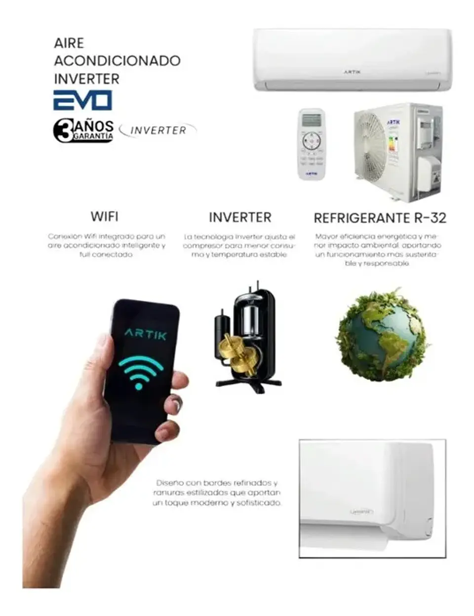 Aire Acondicionado Split Inverter Artik EVO 9.000 BTU WiFi con Instalación Incluida 3