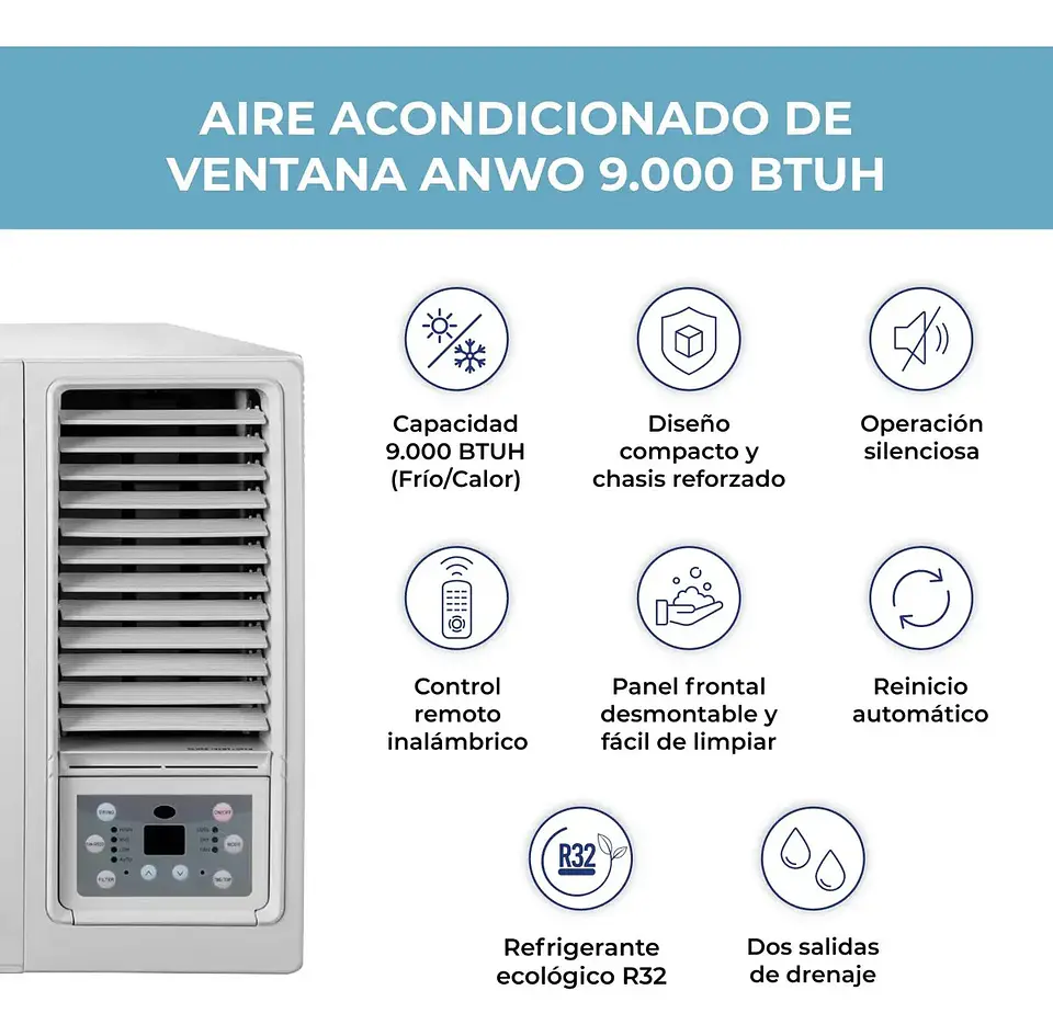 Aire Acondicionado de Ventana Anwo 12.000 BTU Frío/Calor 3