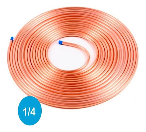 Tubo de Cobre Flexible 1/4" para Refrigeración, Rollo de 15 Metros