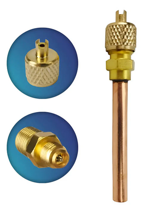 Válvula de Servicio Schrader 1/4" SAE con Tubo de 100 mm para Refrigeración