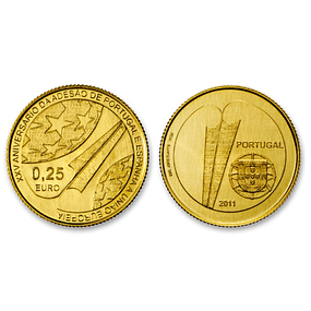 Ouro - 1/4 Euro XXV Aniv. Adesão á UE