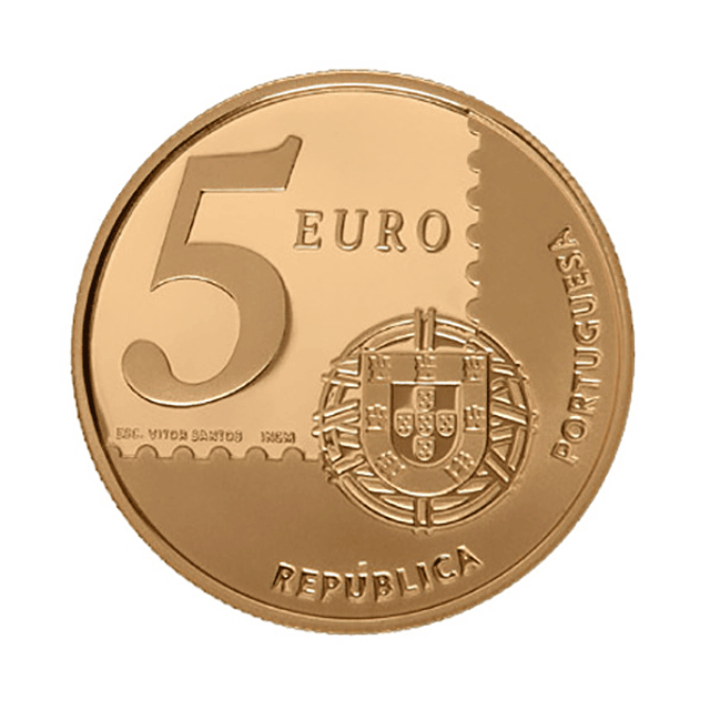 Ouro - 5.00 Euros 150 Anos 1º Selo Postal