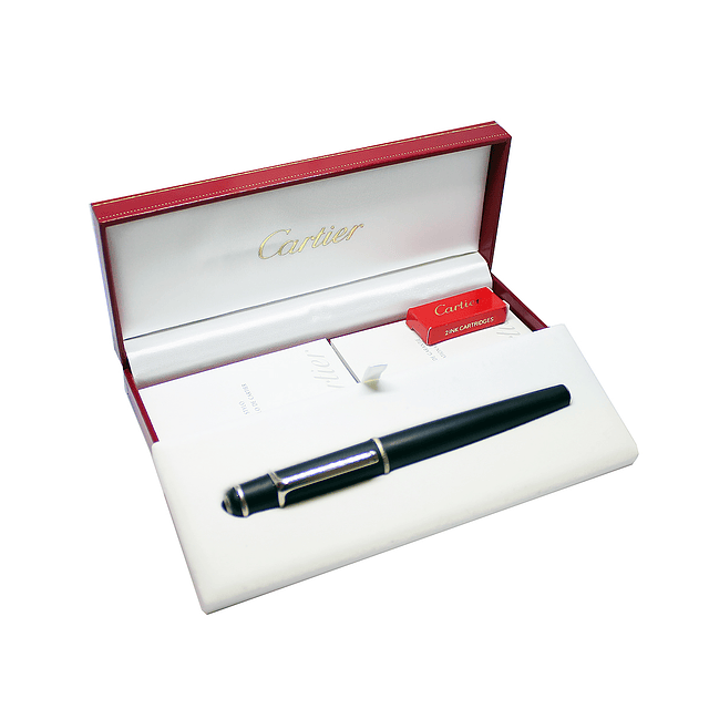 Cartier ST180012 Diabolo Fountain Pen Resina Preta e Platina