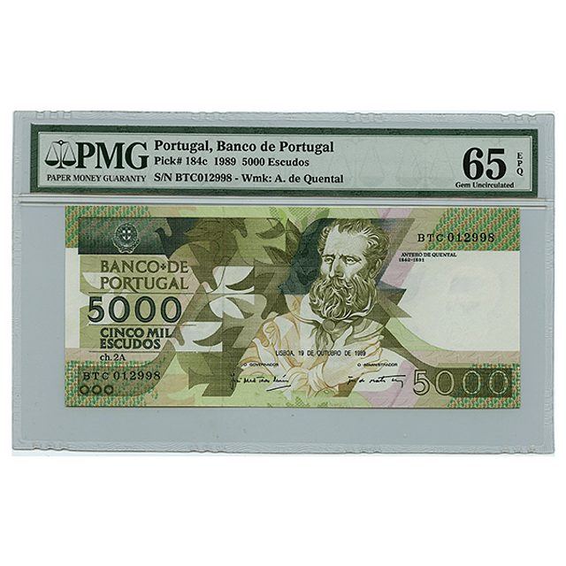 5000 Escudos Antero Quental 19.10.1989 - MS65