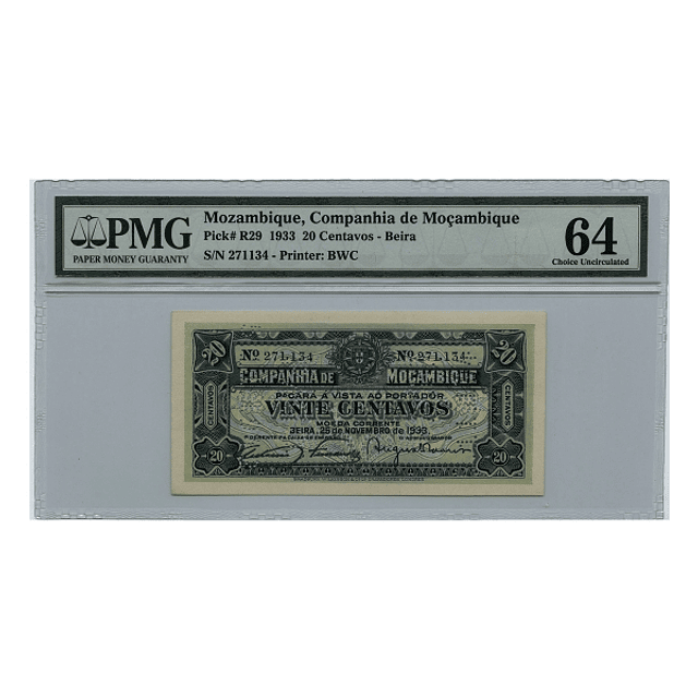 Moçambique 20 Centavos 25.11.1933 - MS64
