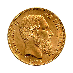 Bélgica - 20 Francs 1875 Ouro