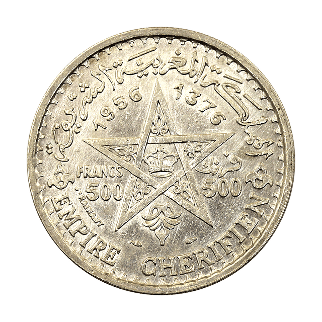 Marrocos - 500 Francs 1956 Prata AH1376