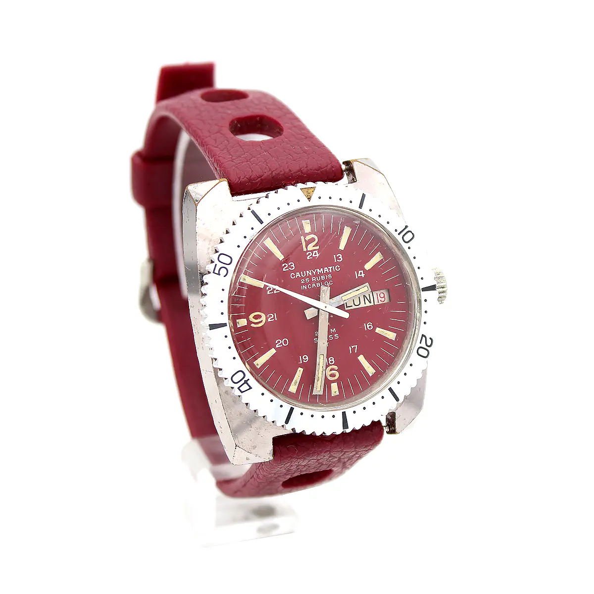 Montre Vintage Cauny Calendario - Suisse Années 1950, Plaqué Or, 17 Rubis