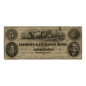 EUA - 1856 5 Dollars Farmers & Exchange Bank of Charleston