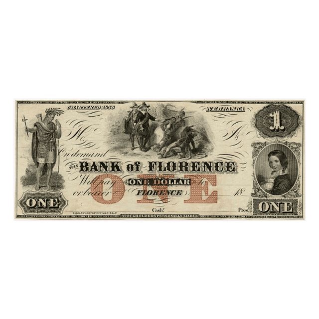 EUA - 1850´s Dollar Bank of Florence, Nebraska, Florence