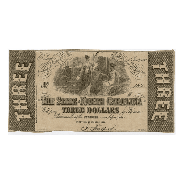 EUA - 1863 3 Dollars The State of North Carolina 
