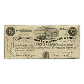 EUA - 1859 5 Dollars Terre Haute Alton &amp; St. Louis Rail Road