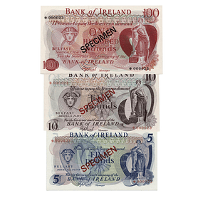Irlanda 5,10,100 Pounds Specimen 1978