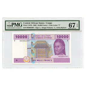 Congo Africa Central 10000 Francs 2002 PMG67
