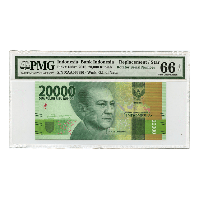 Indonésia 20000 Rupees 2016 Substituição PMG66