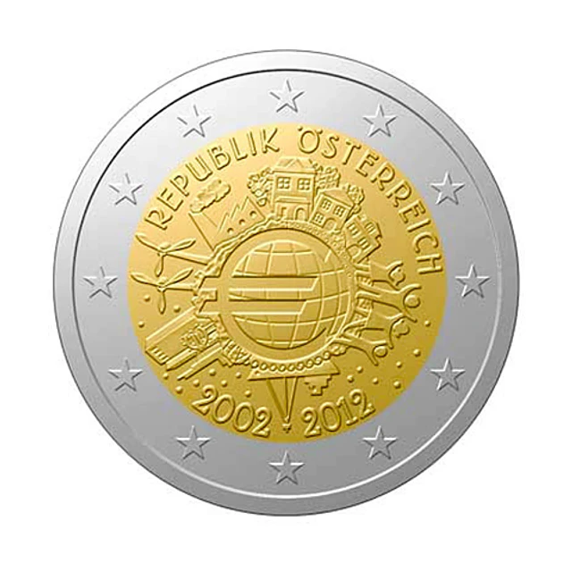 Áustria - 2.00 Euros 10 Anos do Euro 2012