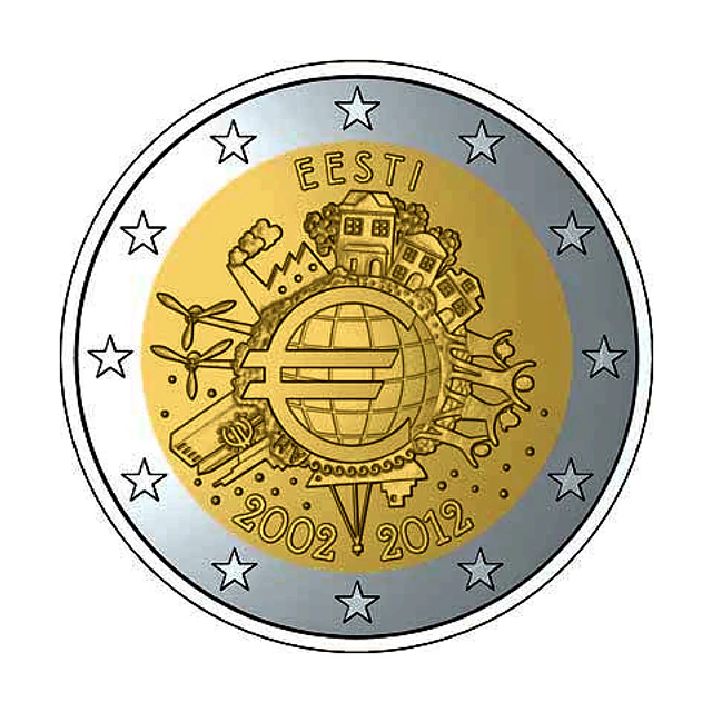 Estónia - 2.00 Euros 2012 - 10 Anos do Euro 