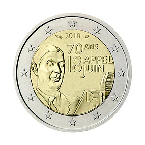 França - 2.00 Euros 2010 - 70º Aniv. do Apelo de 18 de Junho do General de Gaulle 