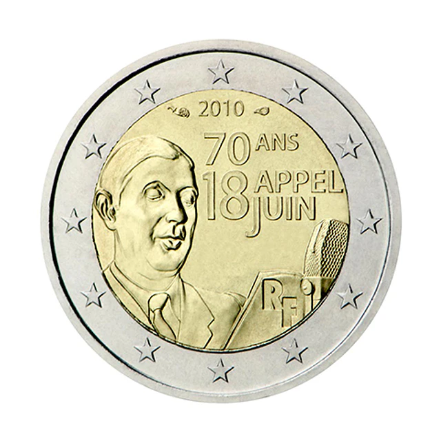 França - 2.00 Euros 2010 - 70º Aniv. do Apelo de 18 de Junho do General de Gaulle 