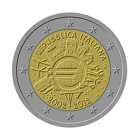 Itália - 2.00 Euros 2012 - 10 Anos do Euro 