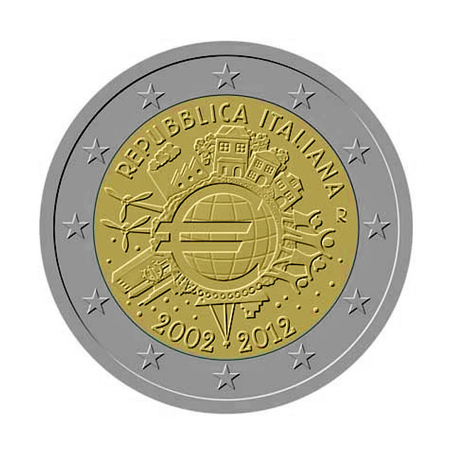 Itália - 2.00 Euros 2012 - 10 Anos do Euro 