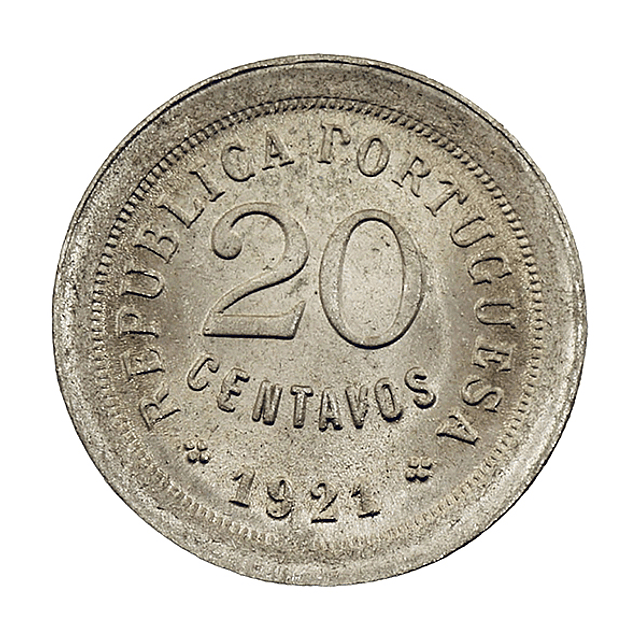 20 Centavos 1921 "P Aberto" Cupro-Níquel