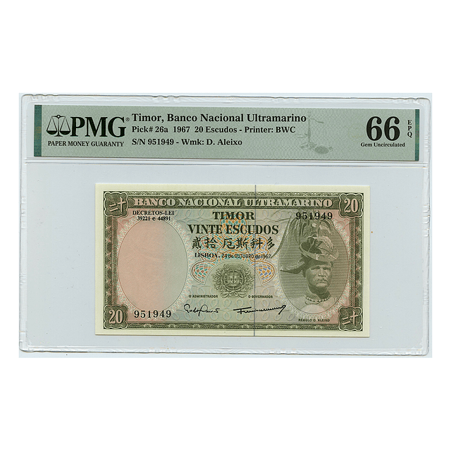 Timor - 20 Escudos 24.10.1967 - PMG 66