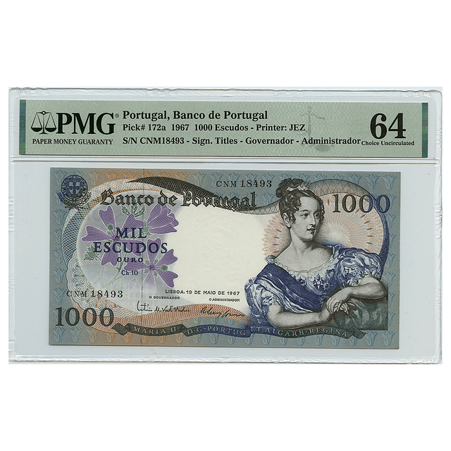1000 Escudos D. Maria II 19.05.1967 - PMG 64