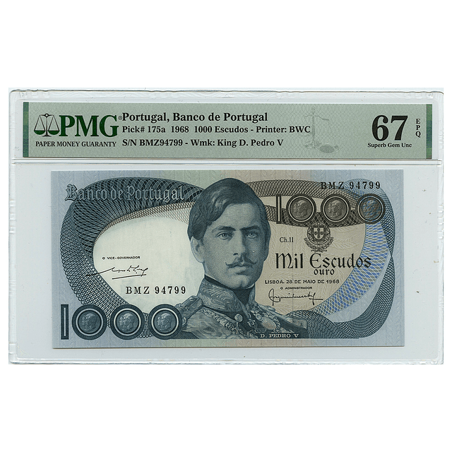 1000 Escudos D. Pedro V 28.05.1968 PMG 66
